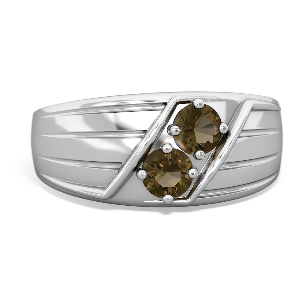 Smoky Quartz Men's Streamline 14K White Gold ring R0460