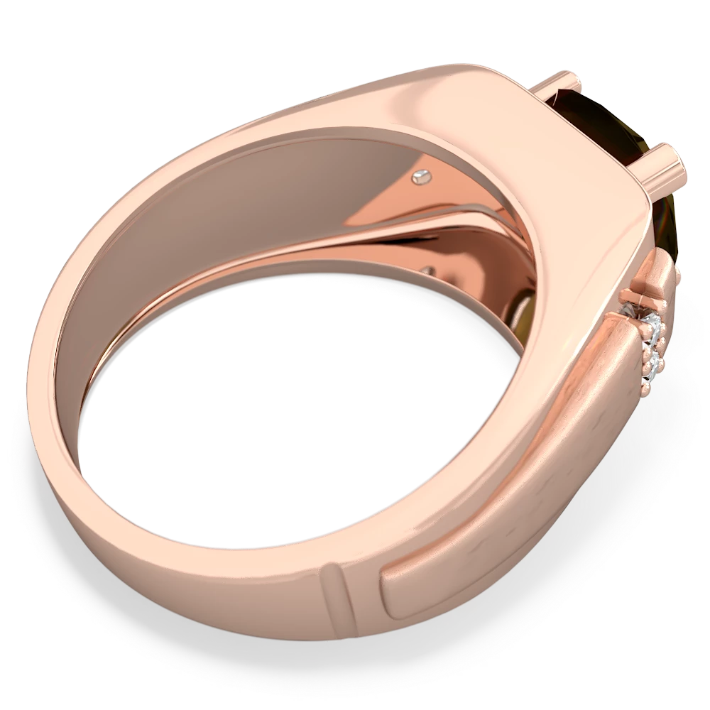 Smoky Quartz Men's 9Mm Round 14K Rose Gold ring R1822