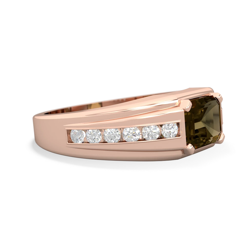 Smoky Quartz Men's Diamond Channel 14K Rose Gold ring R0500