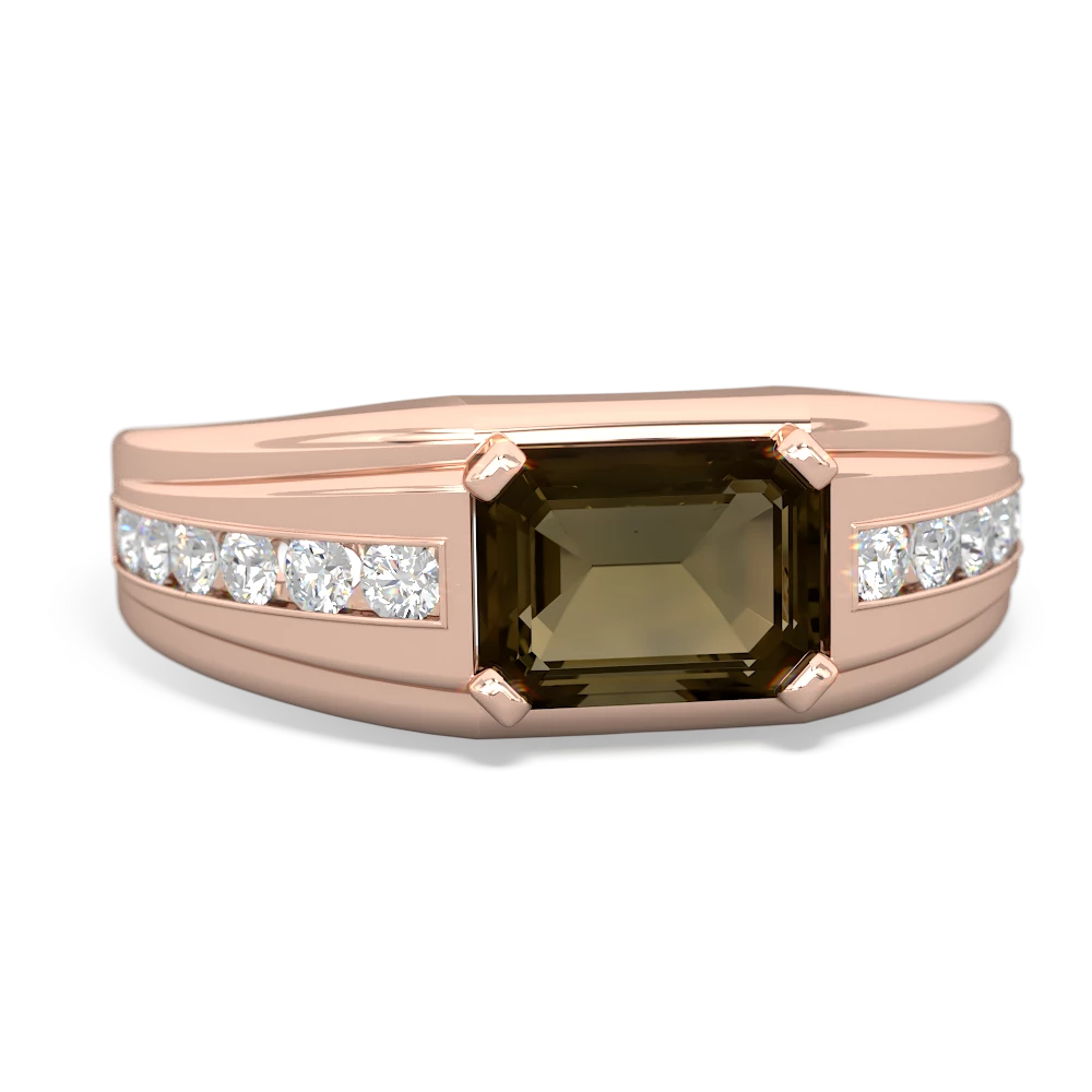 Smoky Quartz Men's Diamond Channel 14K Rose Gold ring R0500