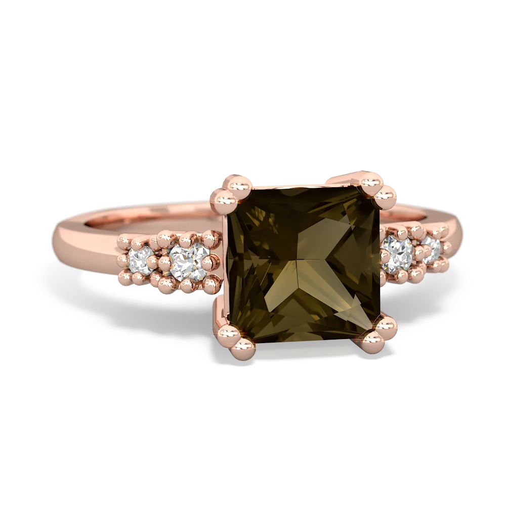 Smoky Quartz Art Deco Princess 14K Rose Gold ring R2014