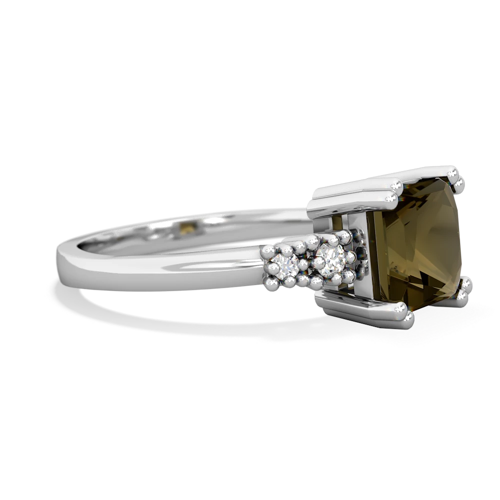 Smoky Quartz Art Deco Princess 14K White Gold ring R2014