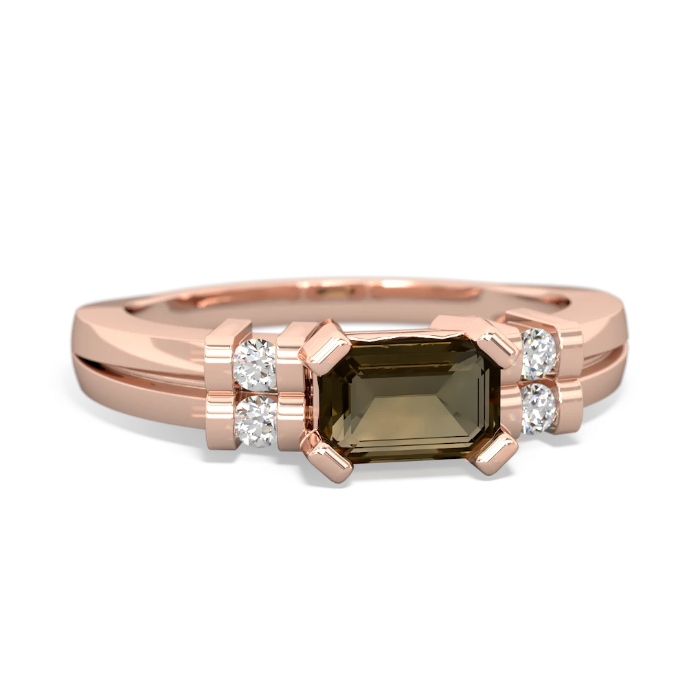 Smoky Quartz Art Deco East-West 14K Rose Gold ring R2590