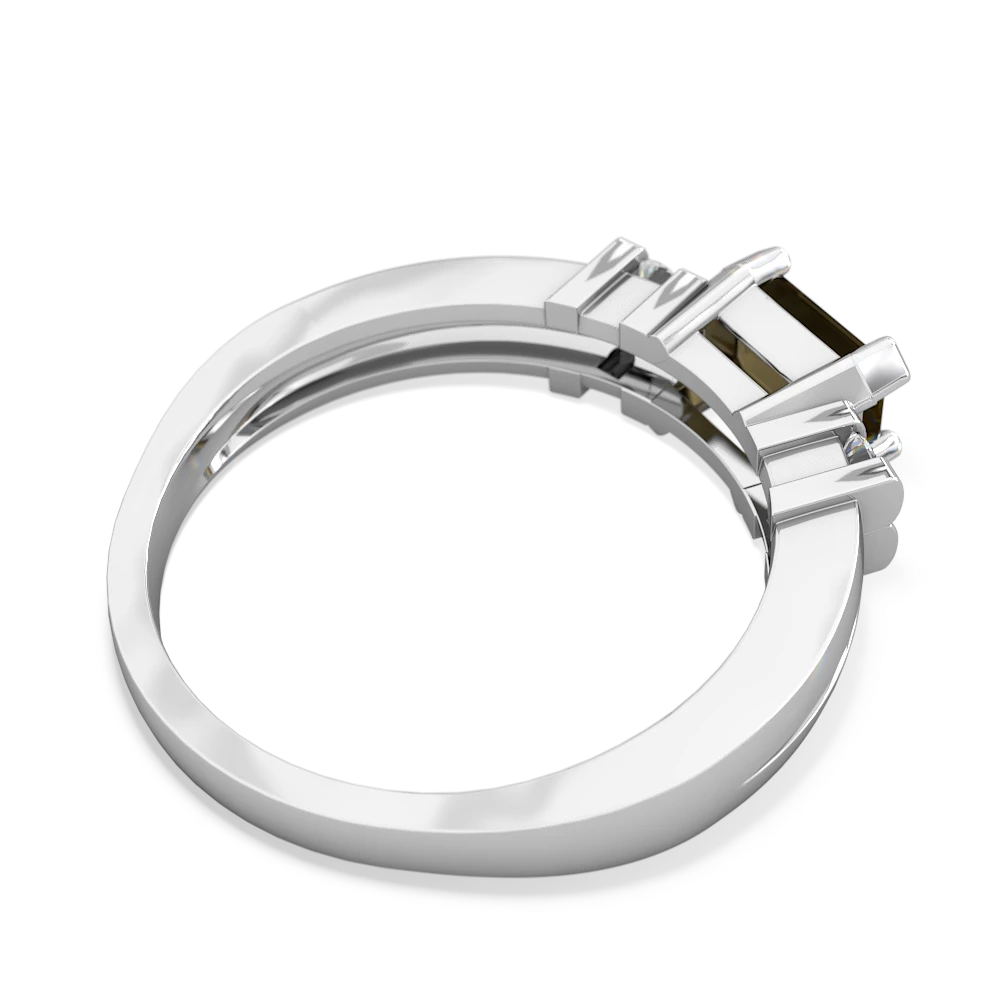 Smoky Quartz Art Deco East-West 14K White Gold ring R2590