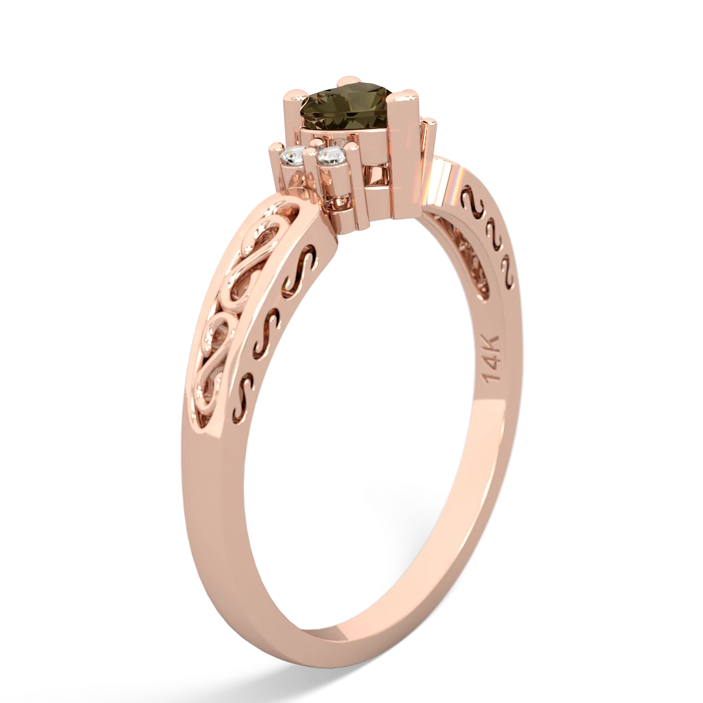 Smoky Quartz Filligree Scroll Heart 14K Rose Gold ring R2429