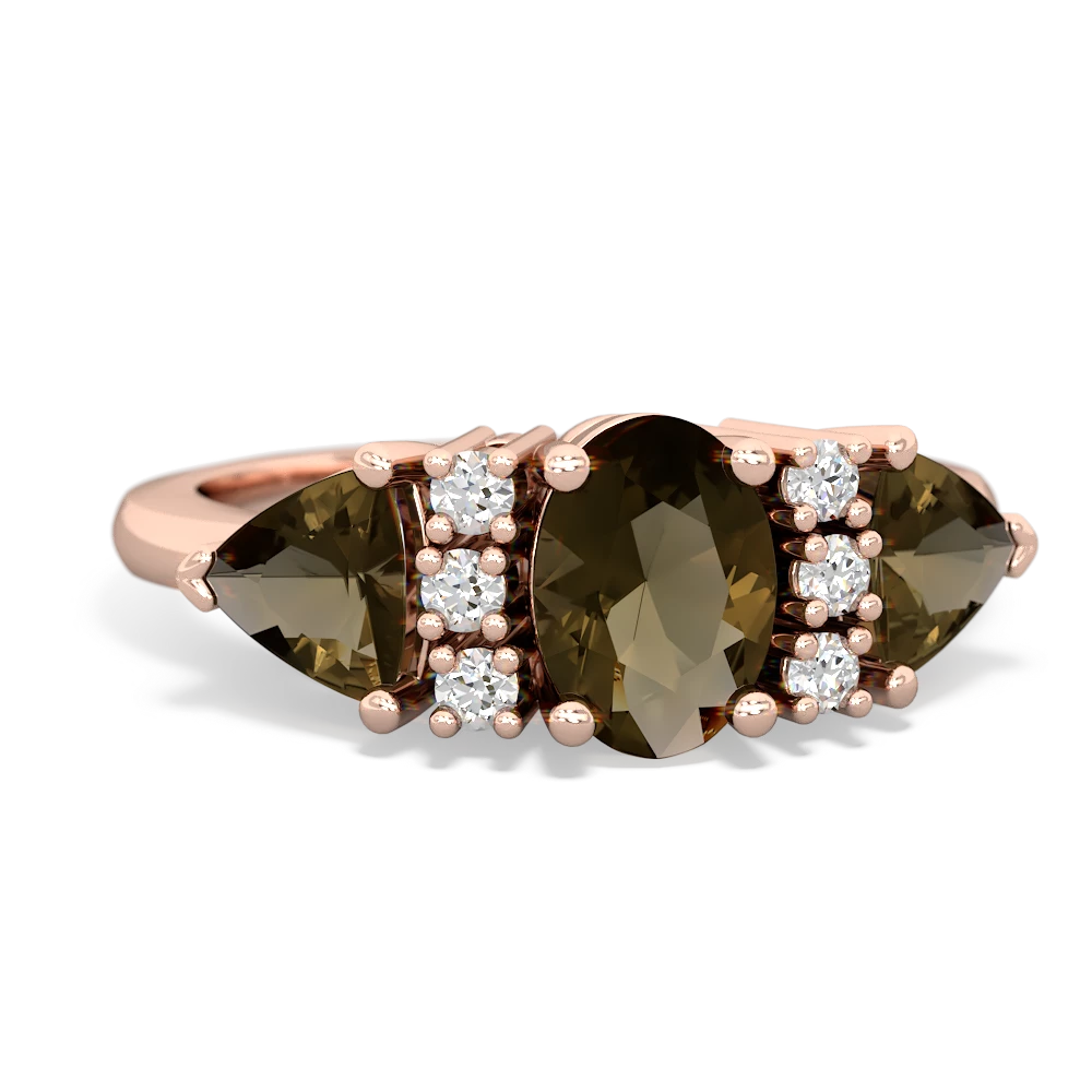 Smoky Quartz Antique Style Three Stone 14K Rose Gold ring R2186