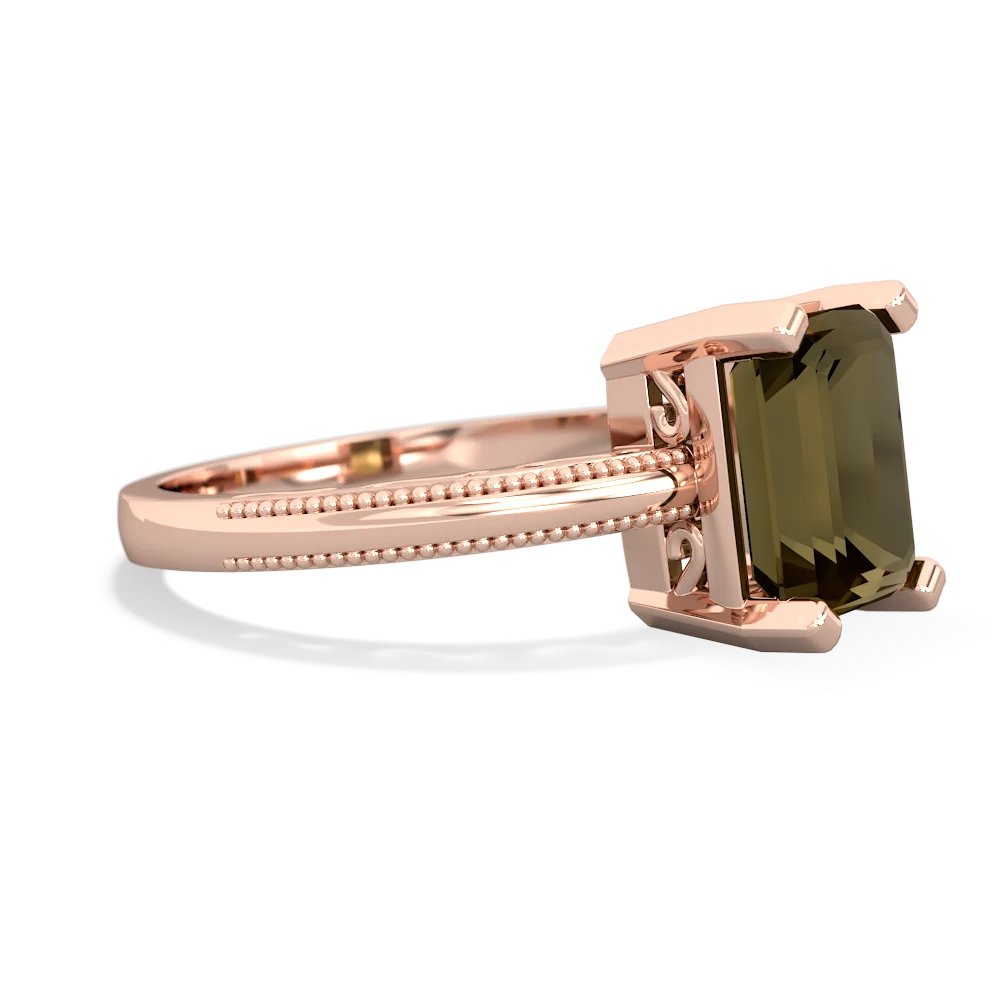 Smoky Quartz Milgrain Scroll 14K Rose Gold ring R2338