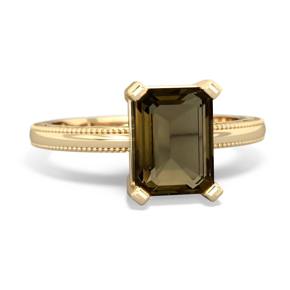 Smoky Quartz Milgrain Scroll 14K Yellow Gold ring R2338