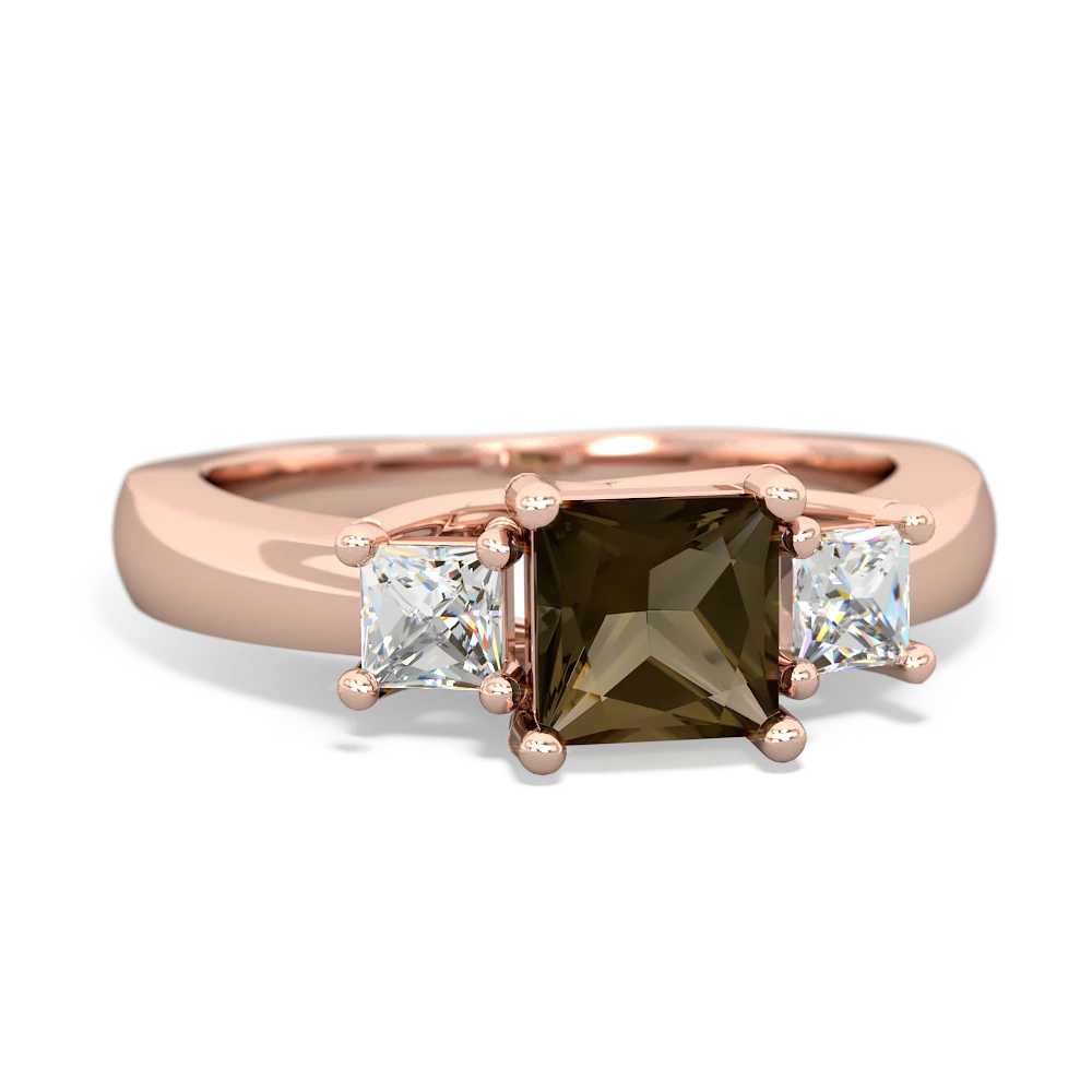 Smoky Quartz Three Stone Trellis 14K Rose Gold ring R4015