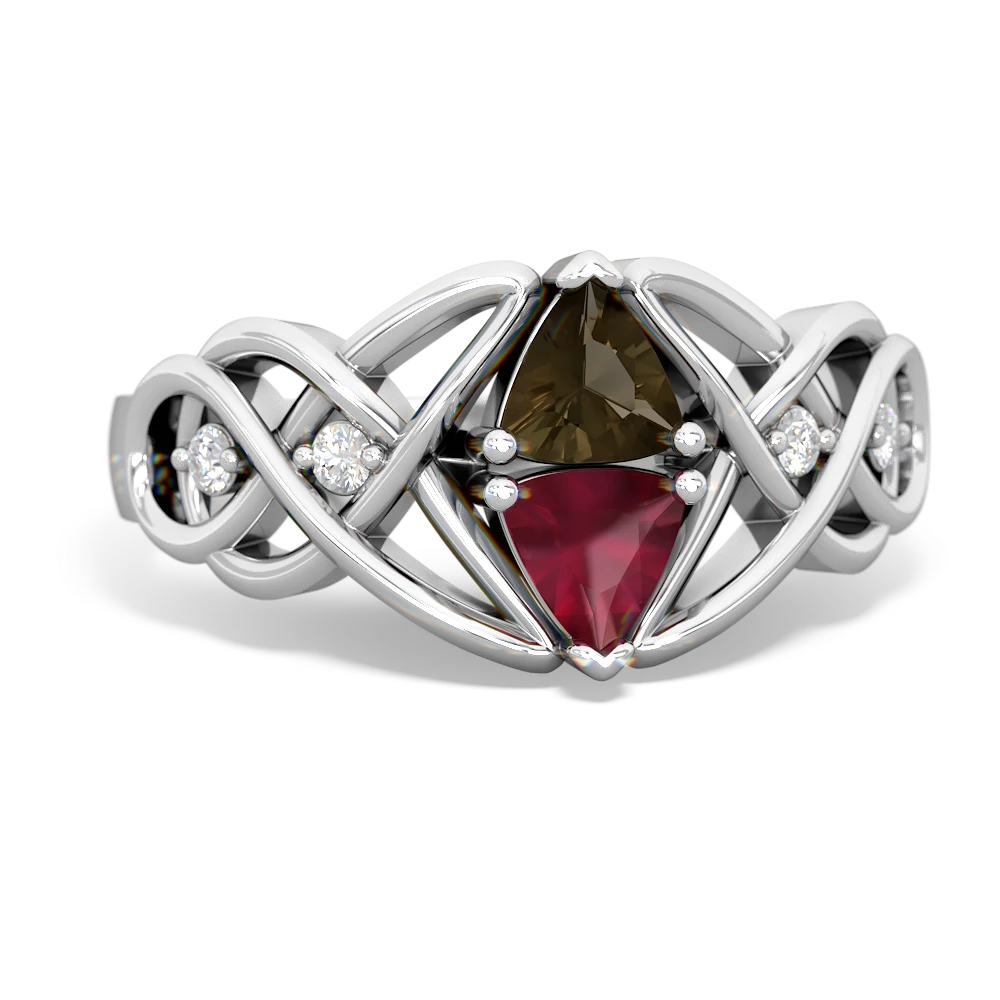 Smoky Quartz Keepsake Celtic Knot 14K White Gold ring R5300