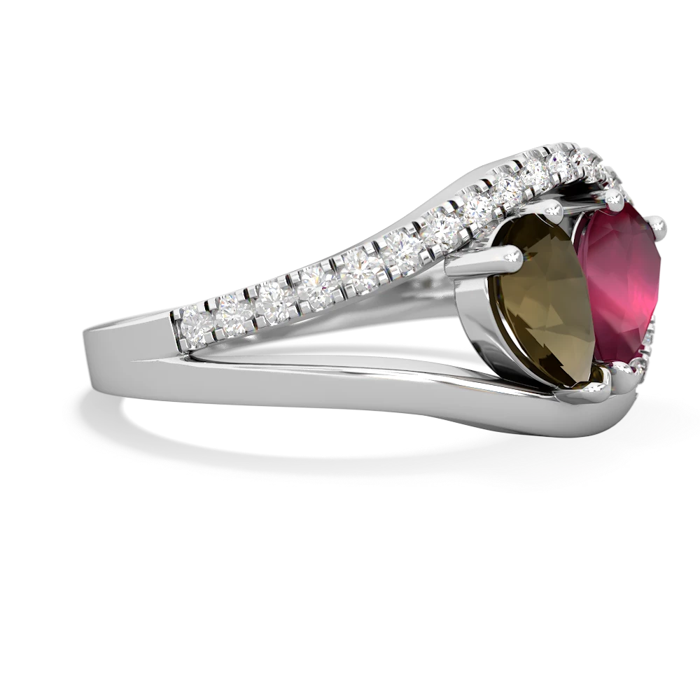 Smoky Quartz Nestled Heart Keepsake 14K White Gold ring R5650