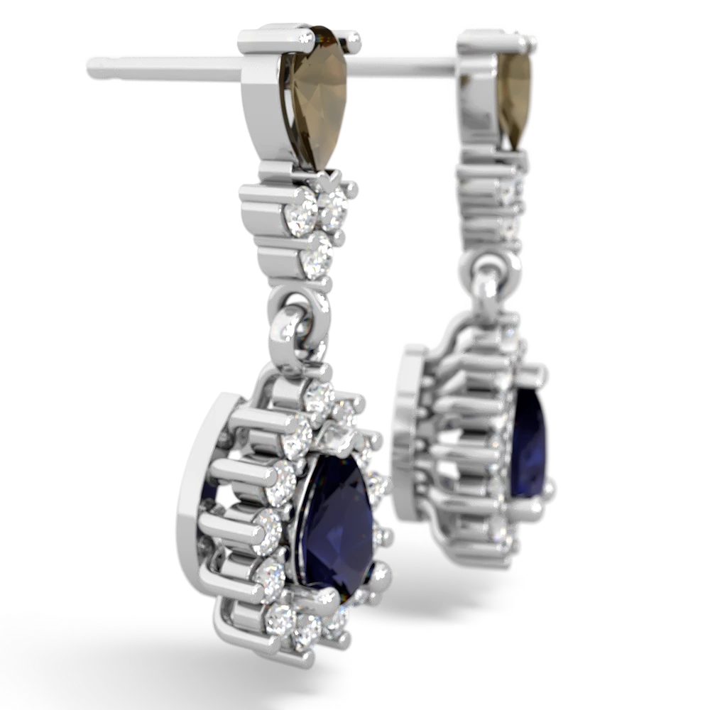 Smoky Quartz Halo Pear Dangle 14K White Gold earrings E1882