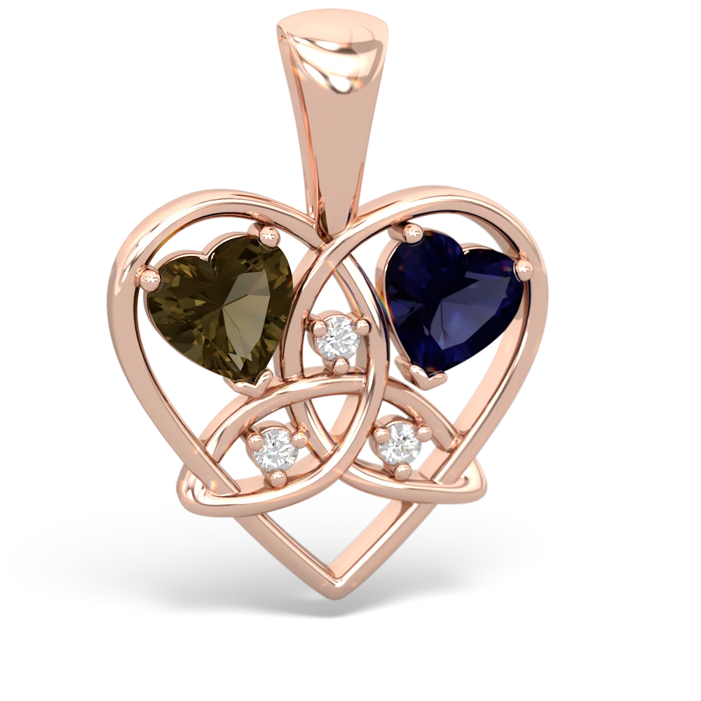 Smoky Quartz Celtic Trinity Heart 14K Rose Gold pendant P5331