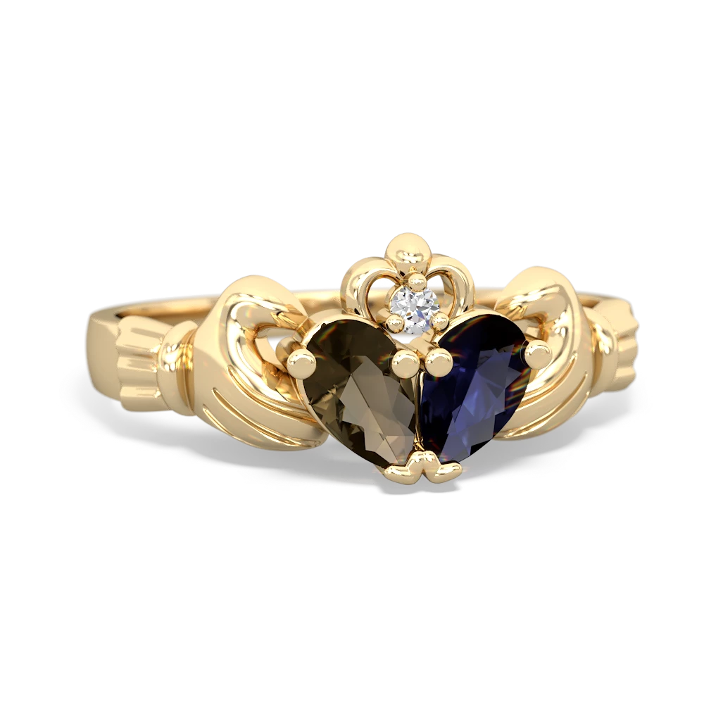 Smoky Quartz 'Our Heart' Claddagh 14K Yellow Gold ring R2388