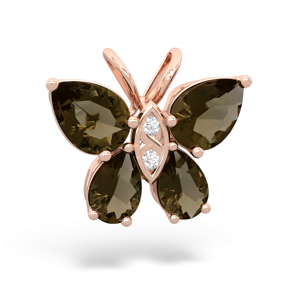 Smoky Quartz Butterfly 14K Rose Gold pendant P2215