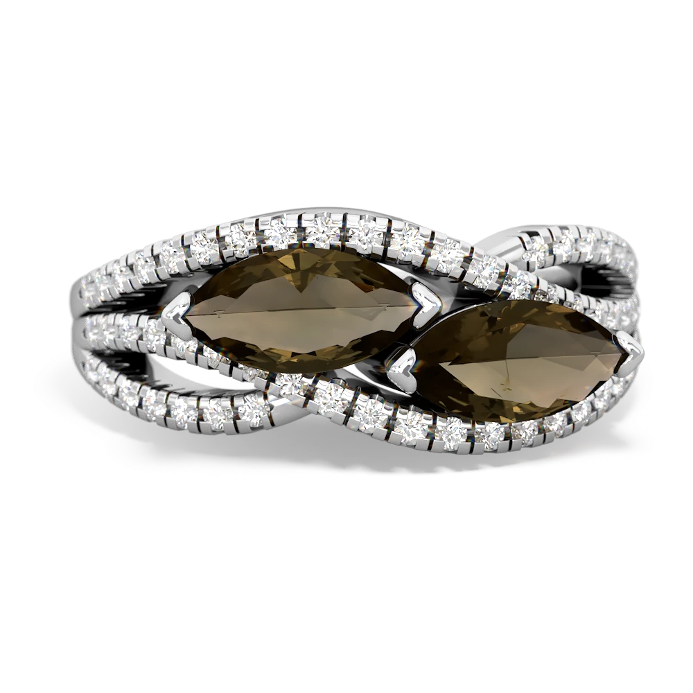 Smoky Quartz Diamond Rivers 14K White Gold ring R3070