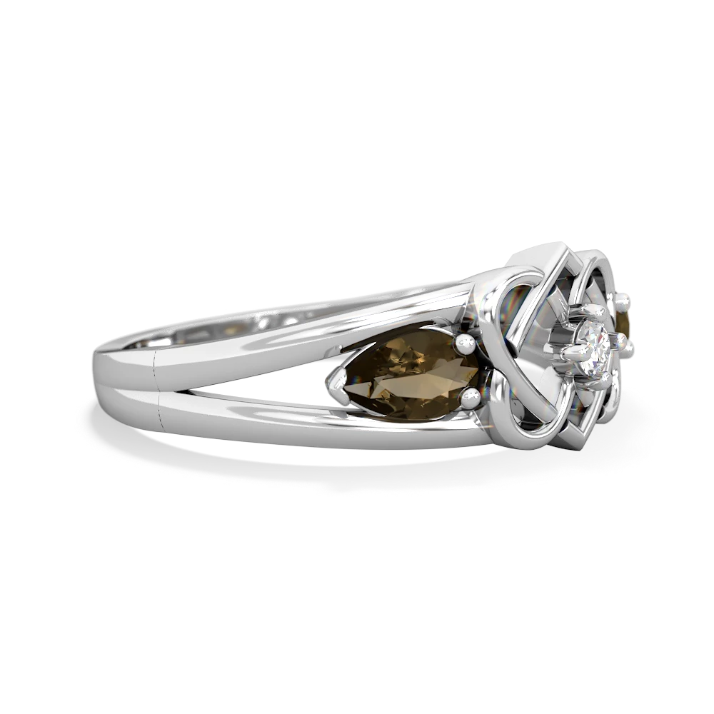 Smoky Quartz Hearts Intertwined 14K White Gold ring R5880