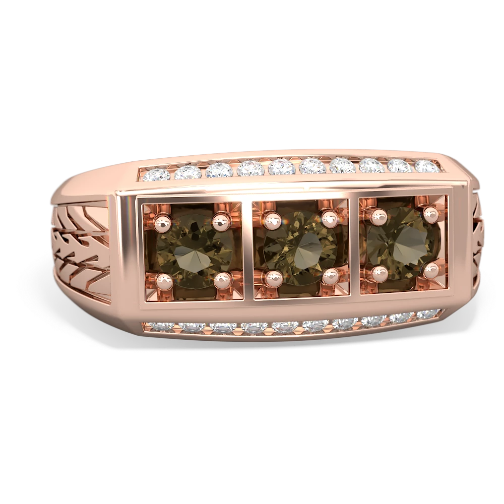 London Topaz Three Stone Tire Tread Men's 14K Rose Gold ring R0520