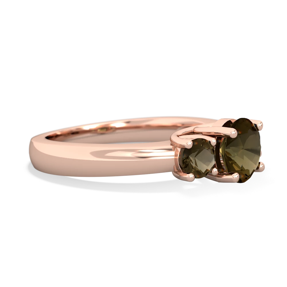 Smoky Quartz Three Stone Round Trellis 14K Rose Gold ring R4018