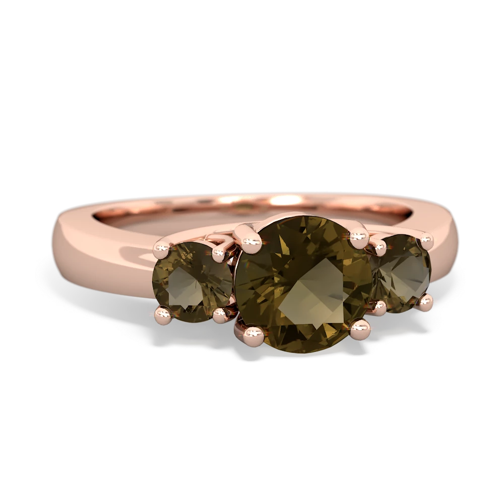 Smoky Quartz Three Stone Round Trellis 14K Rose Gold ring R4018