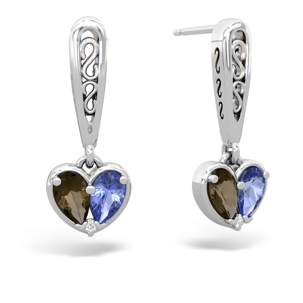 Smoky Quartz Filligree Heart 14K White Gold earrings E5070