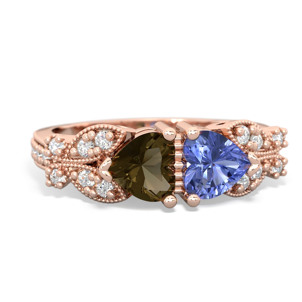 Smoky Quartz Diamond Butterflies 14K Rose Gold ring R5601