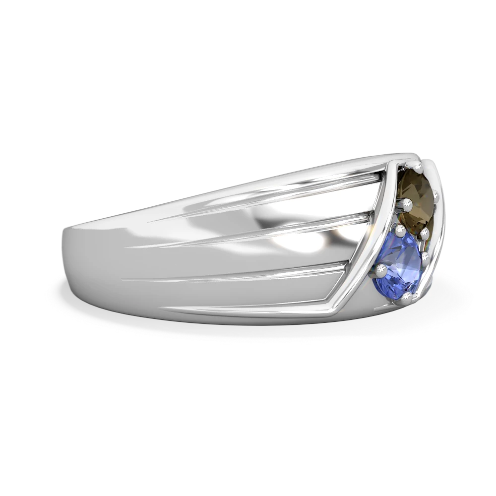 Smoky Quartz Men's Streamline 14K White Gold ring R0460