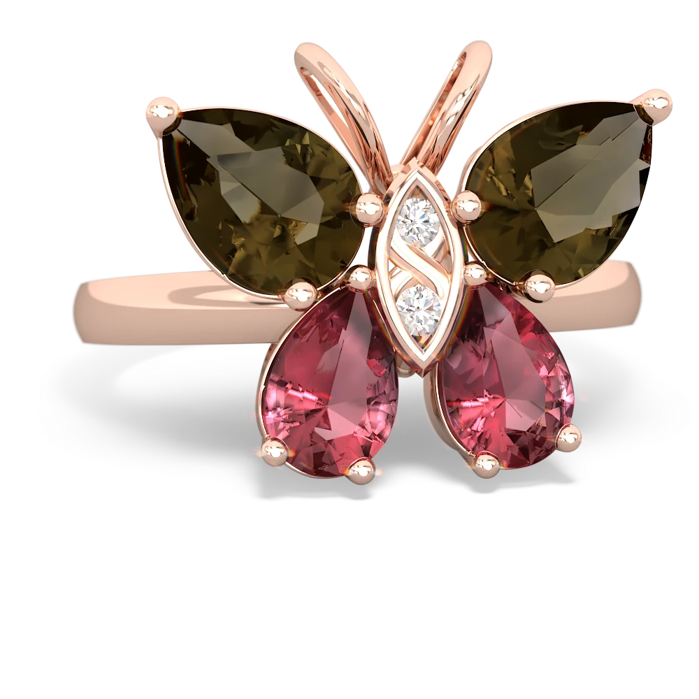 Smoky Quartz Butterfly 14K Rose Gold ring R2215