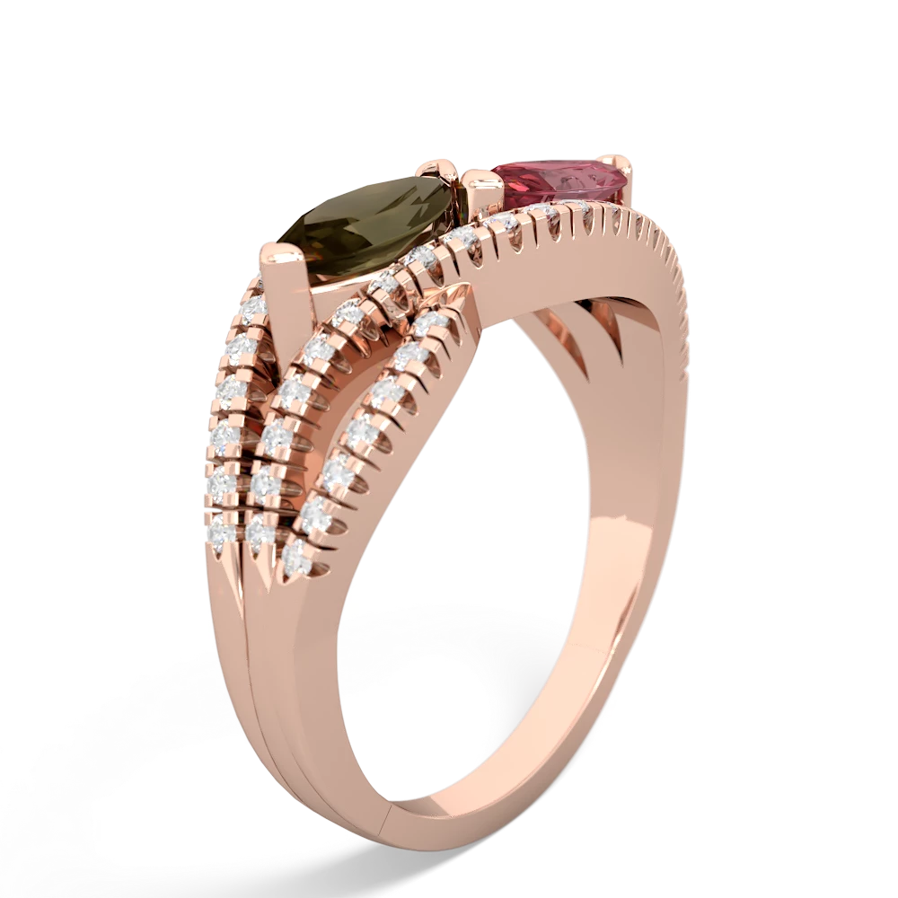 Smoky Quartz Diamond Rivers 14K Rose Gold ring R3070