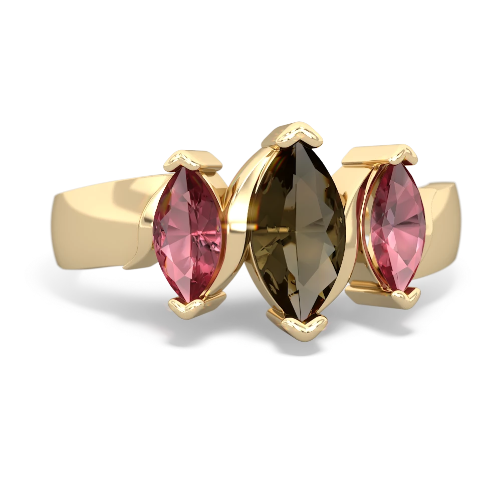 Smoky Quartz Three Peeks 14K Yellow Gold ring R2433