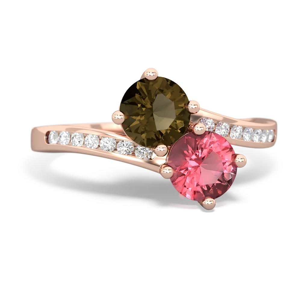 Smoky Quartz Channel Set Two Stone 14K Rose Gold ring R5303