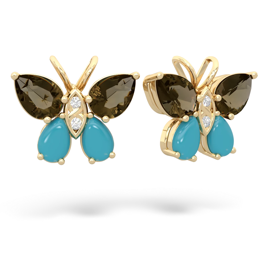 Smoky Quartz Butterfly 14K Yellow Gold earrings E2215