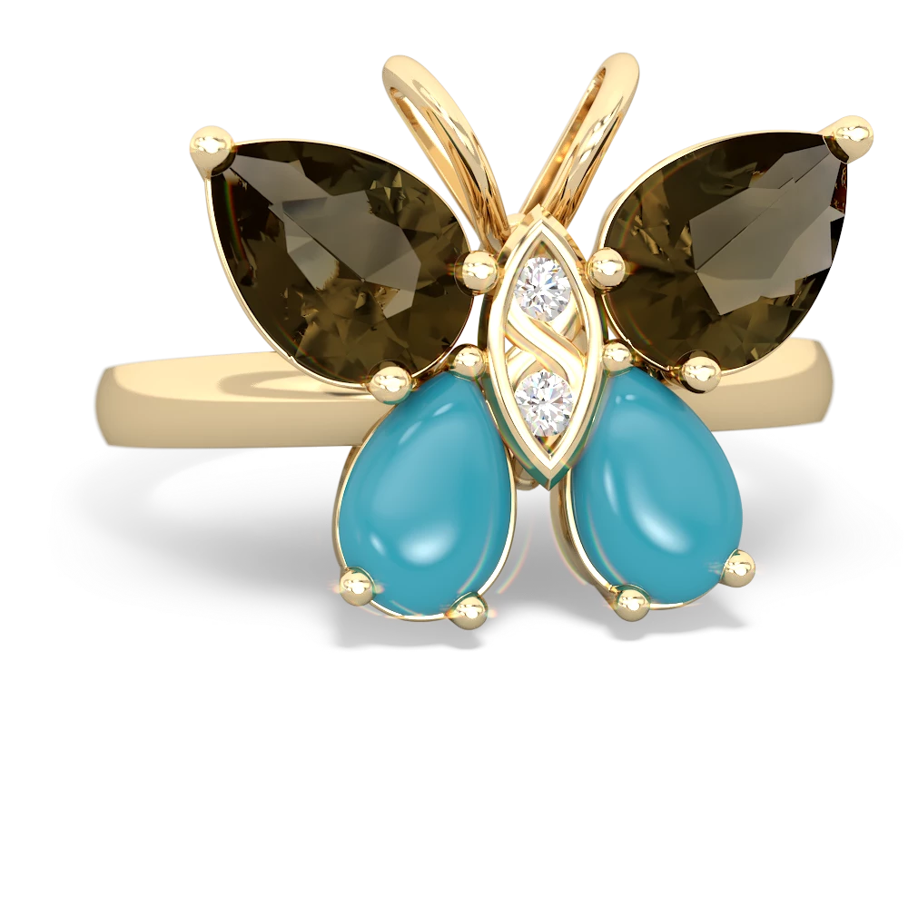 Smoky Quartz Butterfly 14K Yellow Gold ring R2215