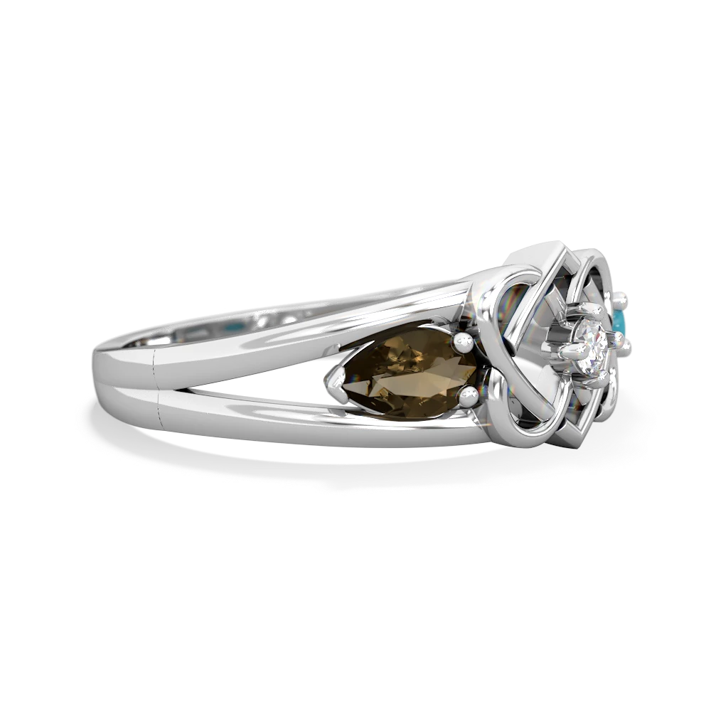 Smoky Quartz Hearts Intertwined 14K White Gold ring R5880