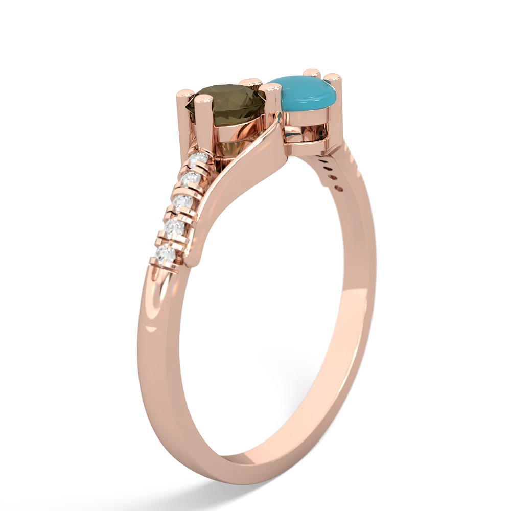 Smoky Quartz Infinity Pave Two Stone 14K Rose Gold ring R5285