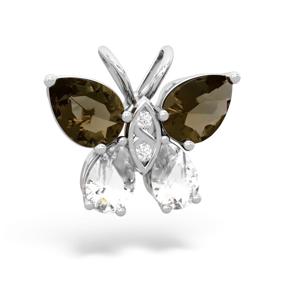 Smoky Quartz Butterfly 14K White Gold pendant P2215