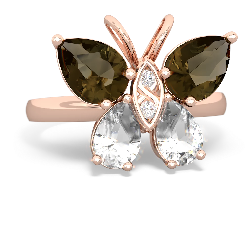 Smoky Quartz Butterfly 14K Rose Gold ring R2215