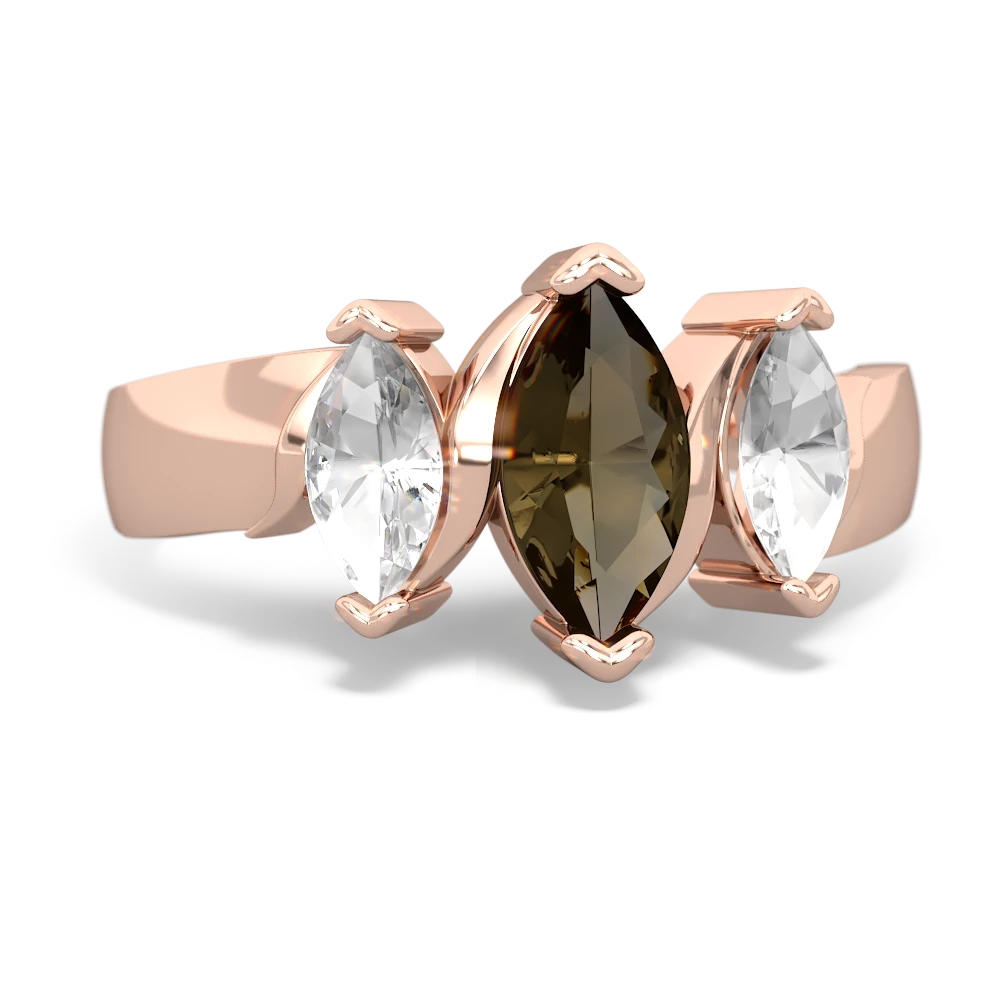 Smoky Quartz White Topaz Three Peeks ring - 14K Rose Gold