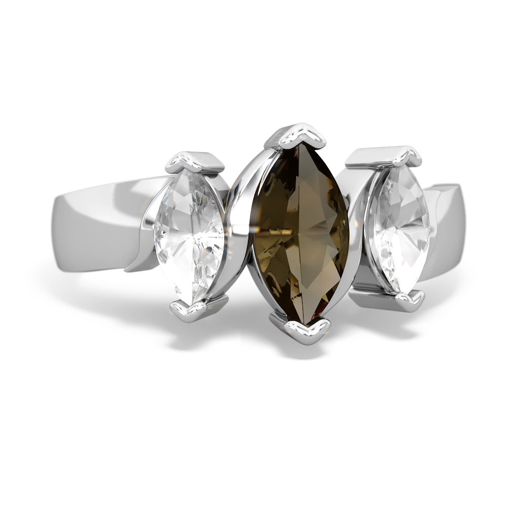 Smoky Quartz Three Peeks 14K White Gold ring R2433