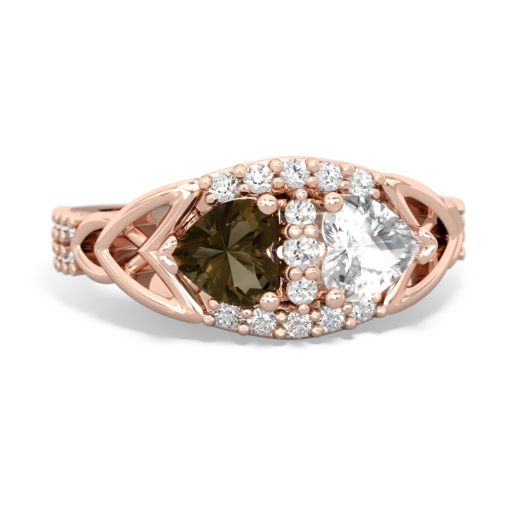 Smoky Quartz Sparkling Celtic Knot 14K Rose Gold ring R2645