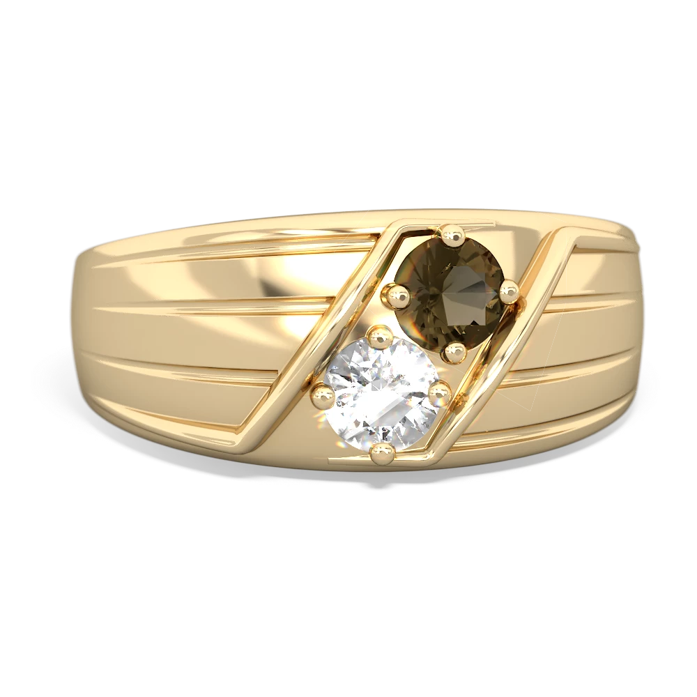 Smoky Quartz Men's Streamline 14K Yellow Gold ring R0460