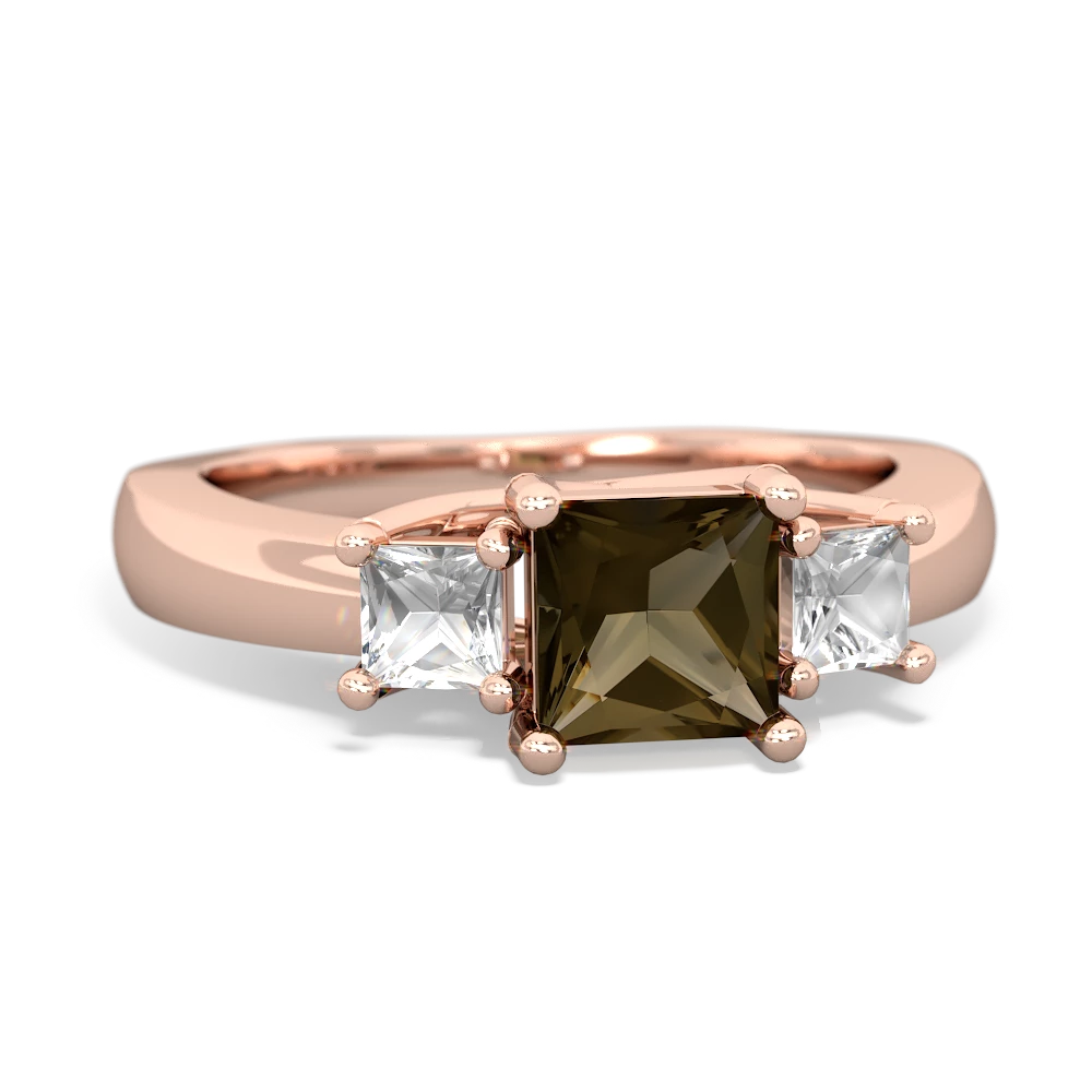 Smoky Quartz Three Stone Trellis 14K Rose Gold ring R4015