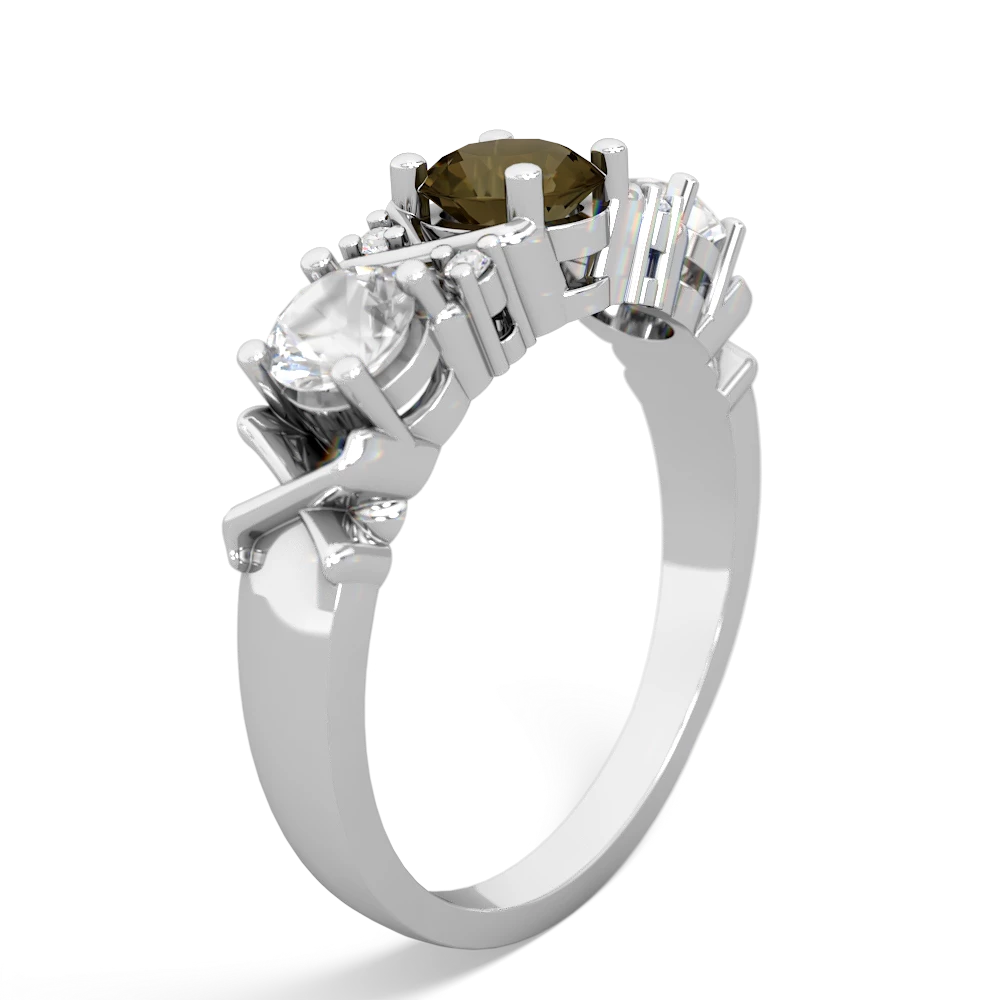 Smoky Quartz Hugs And Kisses 14K White Gold ring R5016