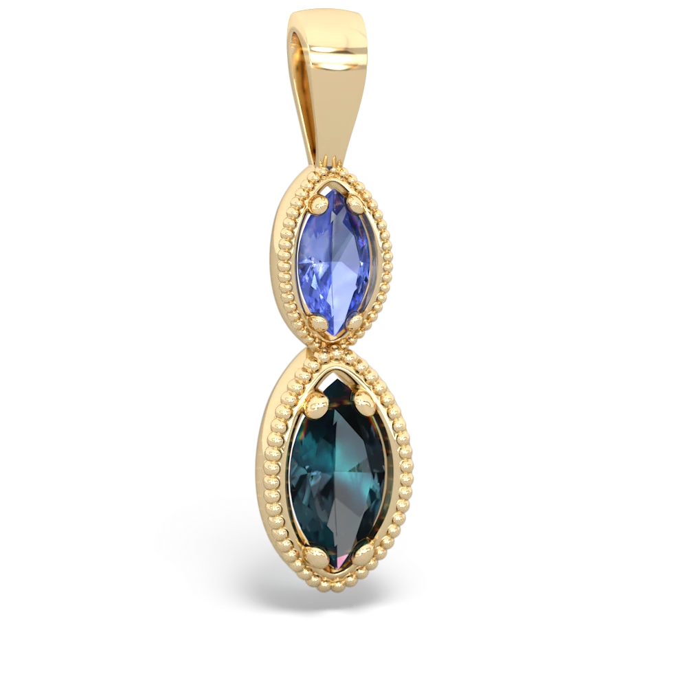 Tanzanite Antique-Style Halo 14K Yellow Gold pendant P5700