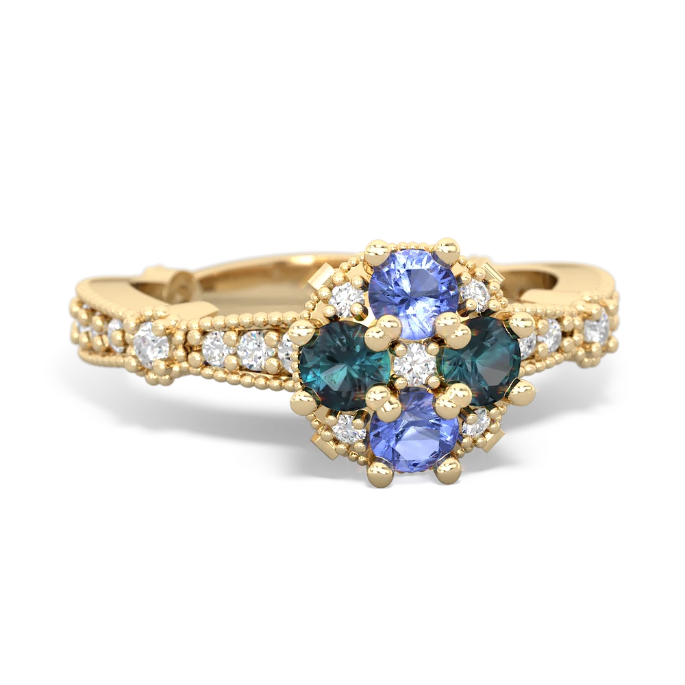 Tanzanite Sparkling Tiara Cluster 14K Yellow Gold ring R26293RD