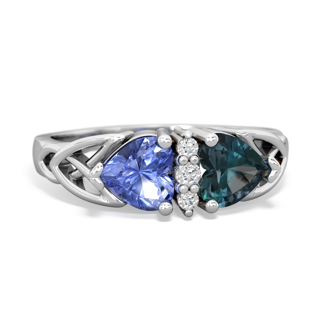 Tanzanite Celtic Knot Double Heart 14K White Gold ring R5040