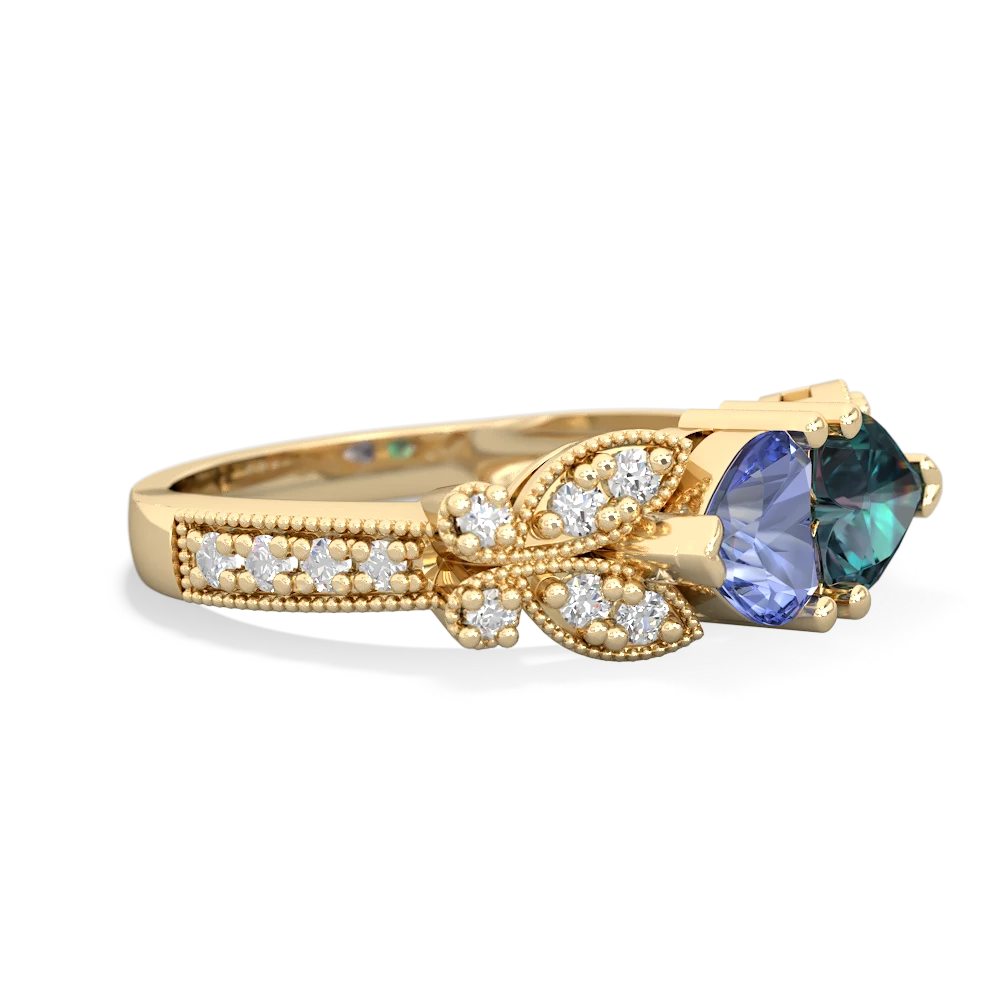 Tanzanite Diamond Butterflies 14K Yellow Gold ring R5601