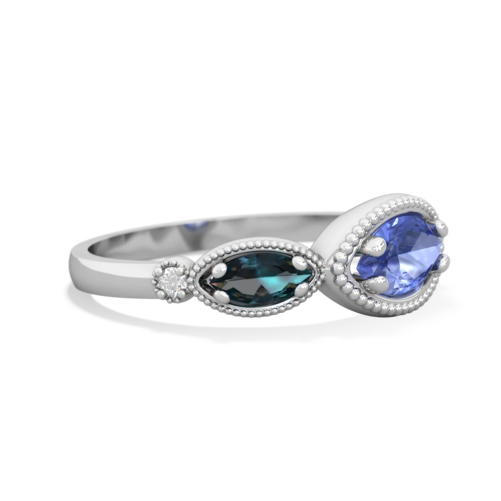 Tanzanite Milgrain Marquise 14K White Gold ring R5700