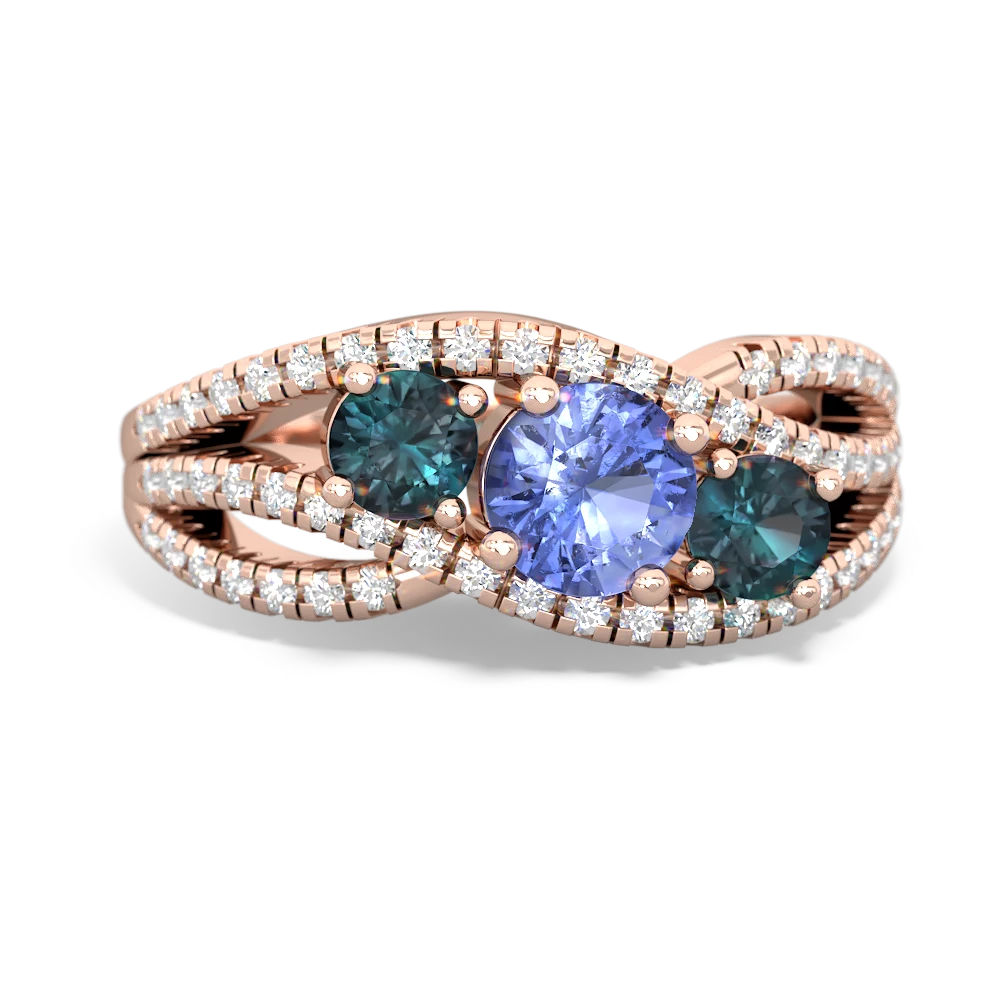 Tanzanite Three Stone Aurora 14K Rose Gold ring R3080