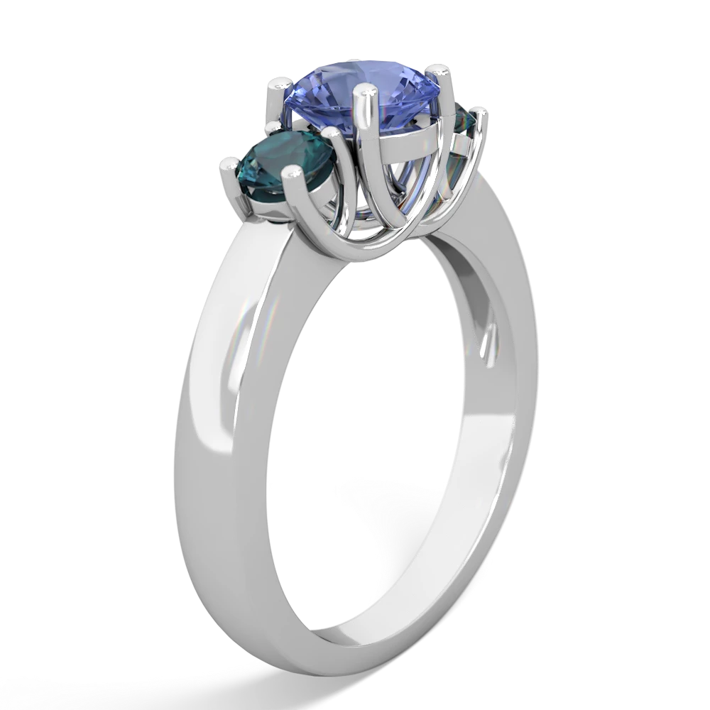 Tanzanite Three Stone Round Trellis 14K White Gold ring R4018